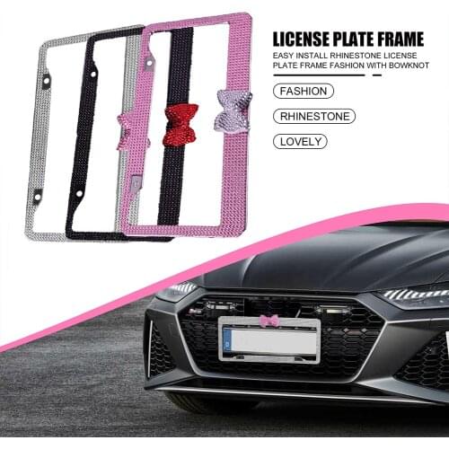 2pcs/set Exterior Accessories Styling For Women Gifts Rhinestone License Plate Frame Universal With Bowknot Cute Easy Install