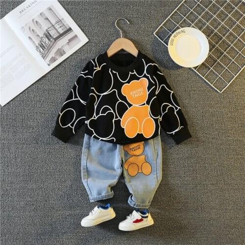 Toddler Baby Boys/Girls Clothing Kids Cotton Cartoon Bear Shirt Top+Jeans 2pc/Sets Spring Autumn Infant Casual Sports Outfits