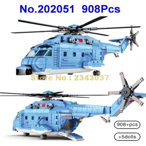 202051 908pcs Helicopters Fighter Military Urban Utility Airplane Army Pilot Plane Building Blocks Toy
