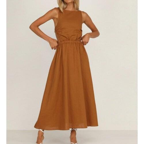 2021 Elegant Special Dress Good Workmanship Solid Color Skin-friendly Backless Elastic Waist Soft Backless Long Dress for Dating