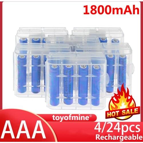 4/24pcs NiMH 1.2v AAA 1800mah Blue Rechargeable Battery with Plastic case