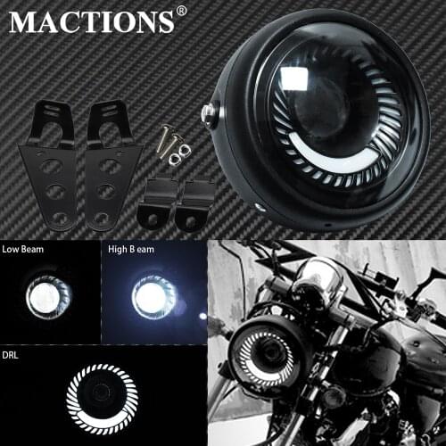 6.5'' Motorcycle Vintage Universal Headlight LED Fog High Low Beam Headlamp Protection Headlight For Harley Chopper Cafe Racer