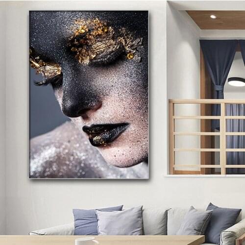 Diamond Paintings Kit Black and Gold African Woman Diamond Art Full Drill Mosaic Portrait Embroidery Cross Stitch Decorations