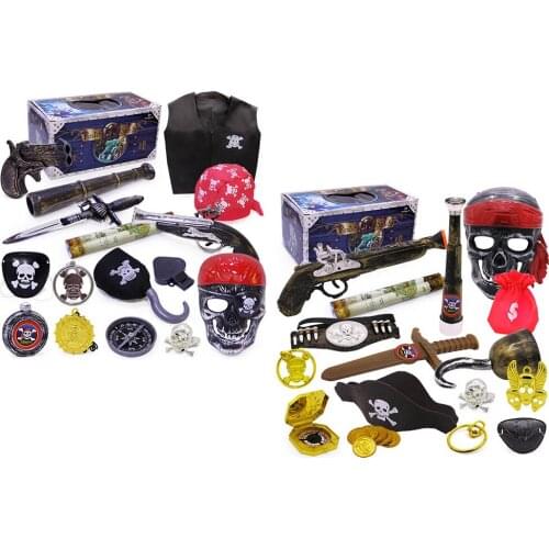 Behogar 16pcs Pirate Theme Party Supplies Kit Compass Telescopes Mask Hook Gun Toys for Kids Halloween Party Costume Accessories