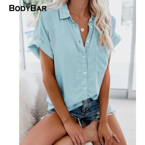Women All-match Blouses Pure Blue Black Loose Shirts Button Short Sleeve Office Shirt For Female Oversize 3XL Spring Blusa Mujer