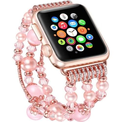 Agate Beads Pearl Bracelet Strap for Apple Watch Series 5 4 3 2 1 Band for iWatch Womens Watchband 44mm 40mm 42mm 38mm