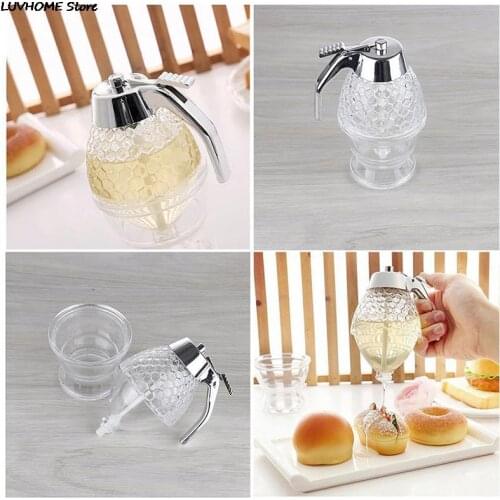 Honey Dispenser Jar Container Cup Juice Syrup Kettle Kitchen Bee Drip Stand Holder Portable Storage Pot