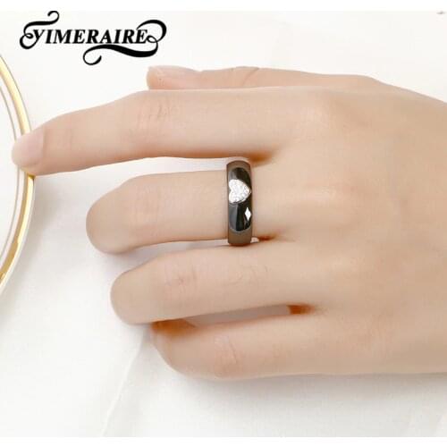 Classic Smooth Rings Ceramic For Female Love Heart Shape Shimmering CZ For Women Lover Lady Wedding Engagement Jewelry Statement