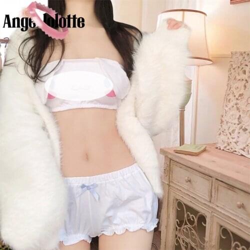 Anime Cosplay Kawaii Pure Cotton Tube Top Pant Set Adorable Underwear Long Ear Doggy Cute Bra Bloomers Sexy Lingerie For Women