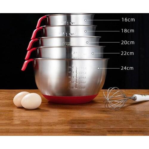 Stainless Steel Bowl with Handle for Beat Eggs Stir Fruit Salad Nonslip Silicone Bottom Bowl