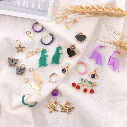 Fashion DIY Cute Genmetric Dollar Heart Drop Earrings For Women Colorful Simple Oil Hoop Earrings Design Customized Jewelry New