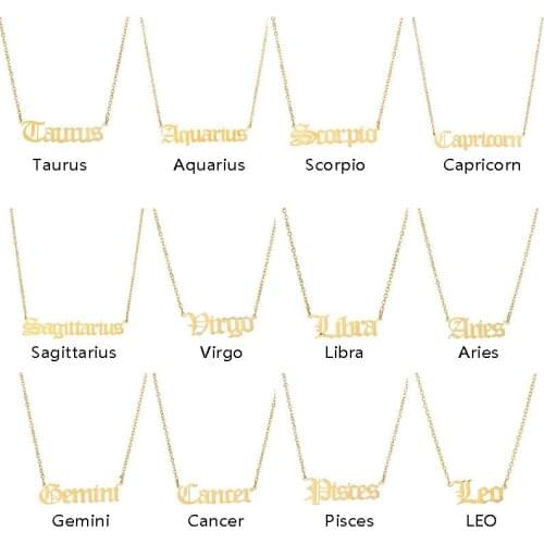 Chereda Stainless Steel Gold Color Fashion Jewelry 12 Constellations Zodiac Woven Necklace Letter Leo Virgo Statement Jewelry