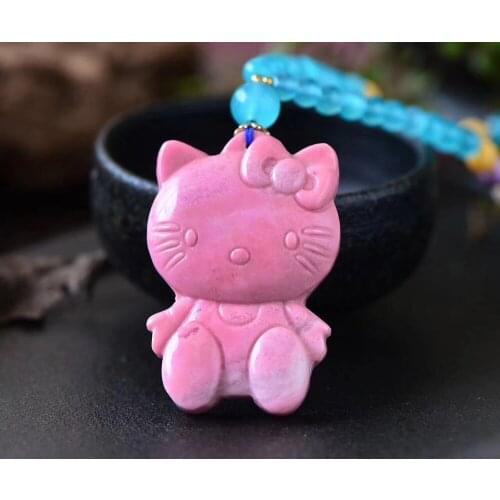 Natural rhodonite kitty pendant amazonite Stone beads necklace