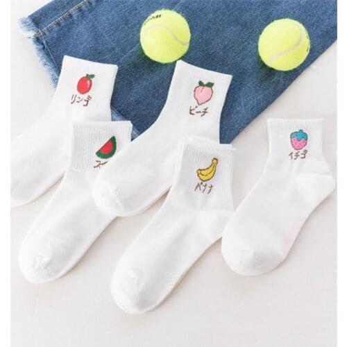 Cute Art Socks Cartoon Fruit Embroidery Peach Strawberry Watermelon Banana Pattern Korean Harajuku Funny Meias