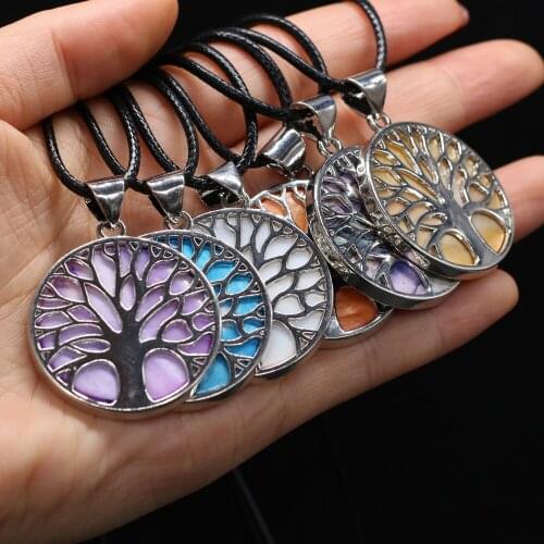 New Fashion Alloy Tree of Life Pendant Necklace Natural Abalone Shell Charms Necklace Glamour Women Wedding Jewelry