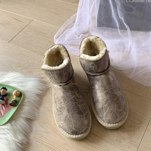 New Boots Women 2019 Winter Snow Boots Cow Suede Leather Fur Plush Waterproof Non-Slip Rubber Platform Formal Shoes Woman U11-07