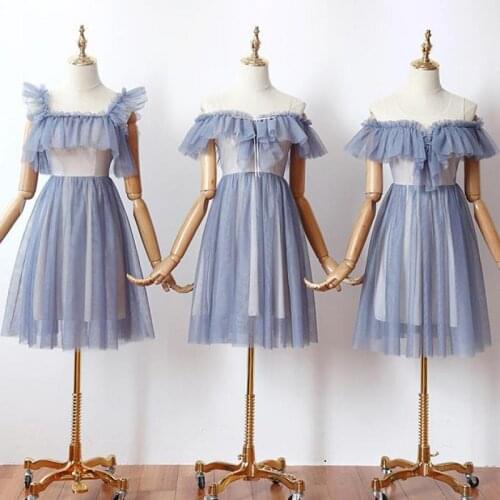 New Design Sleeveless V-Neck Above Knee Mini A-Line Tulle Sleeveless Contrast Color blue Cocktail Dresses Cocktail Dress Party