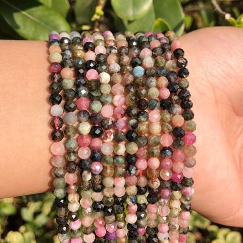 Faceted Natural Stone Bead 2/3/4mm Tourmaline Loose Beads for Jewelry Making Tiny Beadwork DIY Bracelet 15