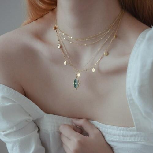 2021 new simple fashion coin collarbone chain geometric multilayer INS wind stack wear titanium steel necklace