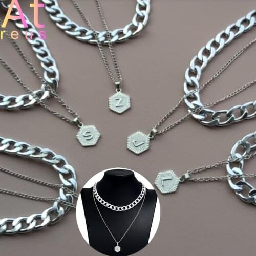 26 Initials Pendants Necklaces Tenis Chokers For Women Men Boho Silver letter Multilayer Link Chain Necklace Pearl Moon Necklace