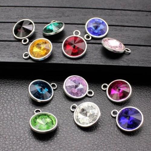 12Pcs/Lot Birthstone Charms Rhinestone Necklace Pendant For Women DIY Jewelry Making 17mm Colorful Crystal Birthdaystone Gifts