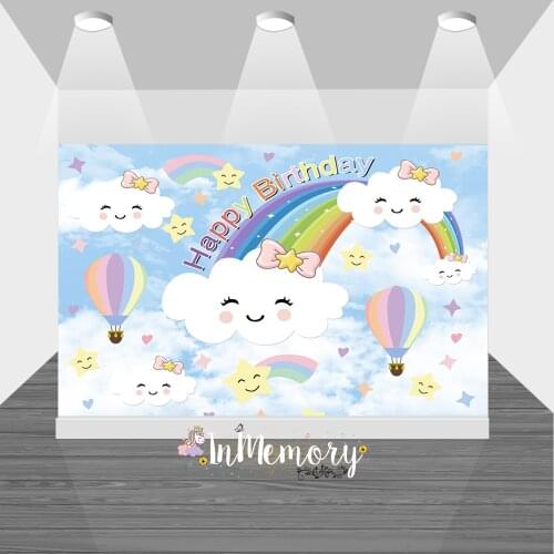 Custom Rainbow Backdrop Lovely Clouds Heart Wallpaper Baby Shower Birthday Party Photography Background Photocall Photo Studio