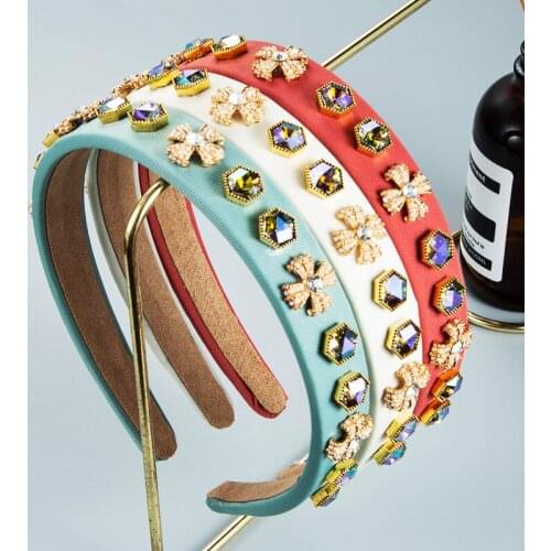 Handmade All Crystal Baroque Exquisite Bound Pearl Diamond Headband Blue Orange Satin Colorful Beach Hair Accessories For Women