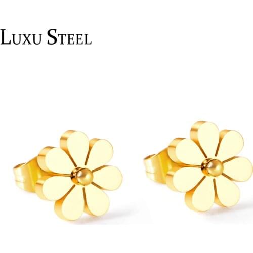 LUXUSTEEL Earings Fashion Jewelry 2021 Stainless Steel Gold Color Flower Earrings pendientes Cute Style Stud Earrings Accessorie