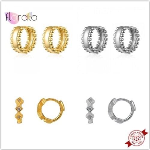 925 Sterling Silver Ear Buckle Beads Hoop Earrings Geometry Circle Crystal Huggie Statement Earrings for Women Party Jewelry