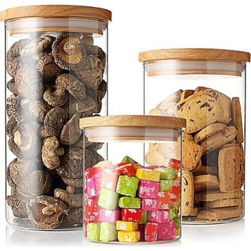 Glass Sealed Storage Jar Wide Mouth Tea Coffee Nuts Foods Storage Canisters with Bamboo Lid Kitchen Accessories LBShipping