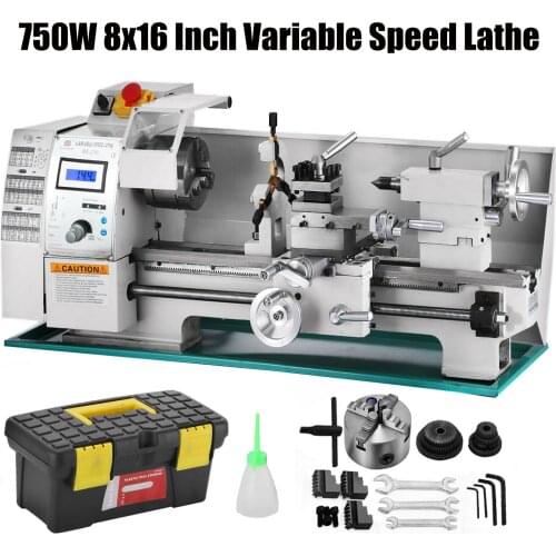 Mini Metal Lathe 750W 8x16 Inch Variable Speed Lathe 50 to 2500 RPM Metal Processing Metal Lathe With Center Bracket