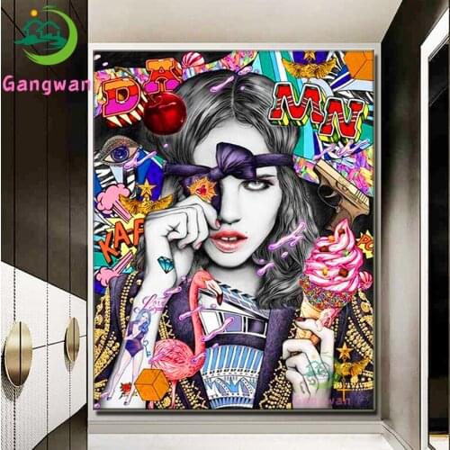 Street Graffiti Art diamond painting Woman Pictures mosaic diamond 5D embroidery ice cream cartoon girl Living Room Decoration