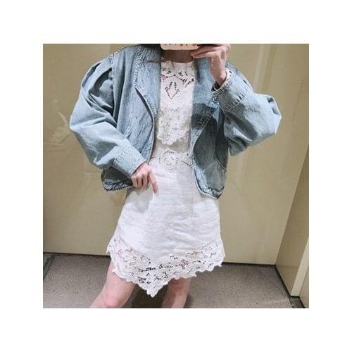 2021 Early Spring New Style Distressed Long-sleeved Lapel Single-breasted Loose Wash Womens Coat Denim Jacket