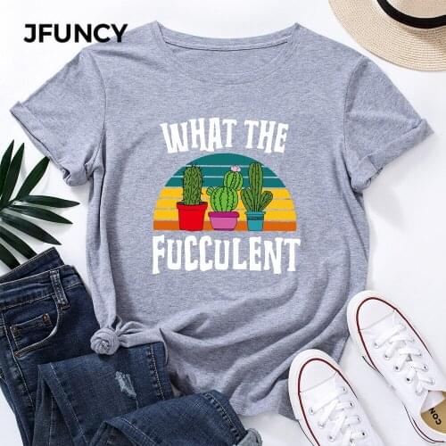 JFUNCY Oversized Women Cotton Tshirt Color Cactus Graphic Print Loose Tees Shirt Short Sleeve Woman T-shirt Summer Female Top