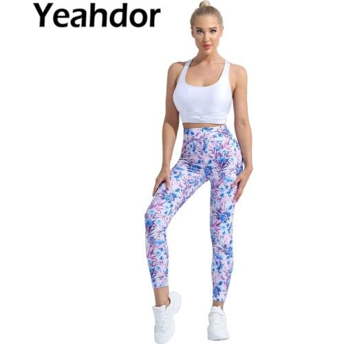 2021 Women Sportwear U Neck Straps Cross at Rear Open Upper Back Sport Bra Top and High Waist Pants Set for Fitness Running Gym