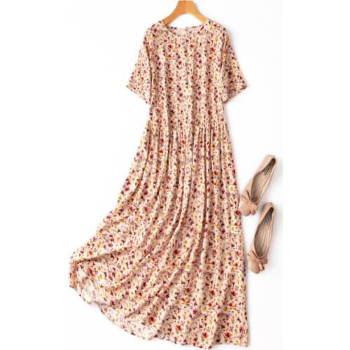 2021 summer womens fashion sweet French elegant flower printing silk long dress one piece