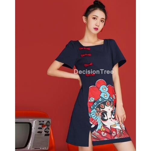 2021 chinese dress chinese women flower wedding qipao vintage mandarin collar cotton cheongsam short sleeve evening dress