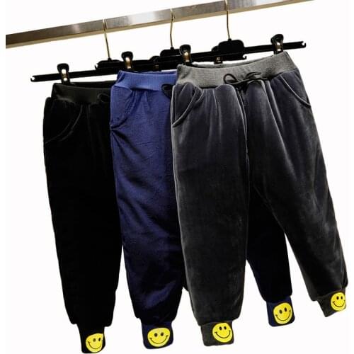 Winter Boys Girls Casual Pants Toddler Thick Fleece Warm Leggings Kids Loose Ruffle Pants Baby Boy Smile Printed BBebe Trousers
