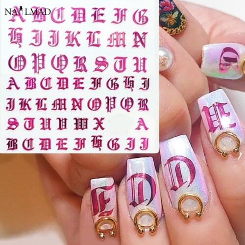 1pc Rose Gold Letter 3d Nail Art Sticker Nail Decal Black Words Character Nail Adhesive Sticker Decals Nail Decoration DIY