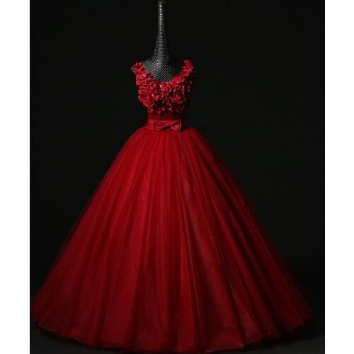 100% real red flower rhinestone beading medieval dress Renaissance gown queen/princess Victorian Belle Ball gown