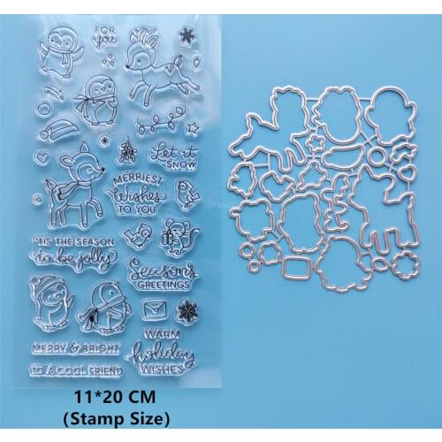 2021 Sika Deer Penguin Clear Stamps and Metal Cutting Dies DIY Scrapbooking Paper Photo Album Crafts Seal Cards Punch Stencils
