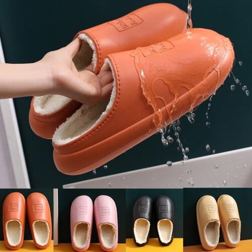 2021 Waterproof Non-Slip Home Mens Slippers Winter Autumn Warm Indoor Cotton Women Couples Shoes Croc Charms Plush Brief Slip on
