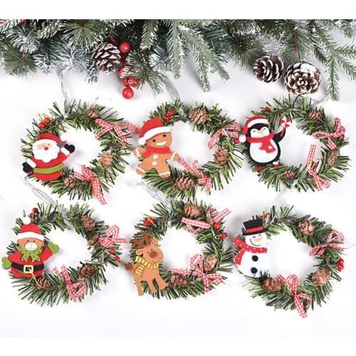 6Pcs/Lot Mini Christmas Wreath Door Artificial Wreath Home Decoration Xmas Tree Pendant Ornament