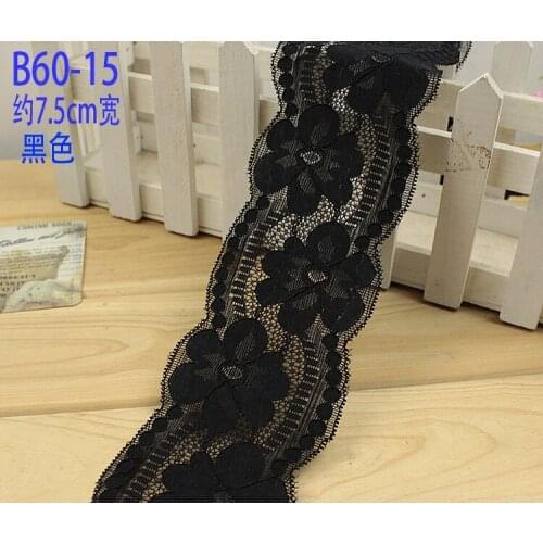 7.5cm 4mts/lot, Black/Off white Trim Lace with Elastic DIY Sew Elastic Lace Quality for Collar, Cuff, Curtain Accessory Z1321-08