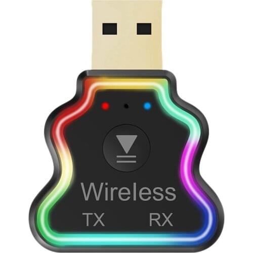 Car Audio Bluetooth 5.0 20M Wireless Adapter Keyboard Headphone PC Laptop Colorful Atmosphere Lights Audio Receiver