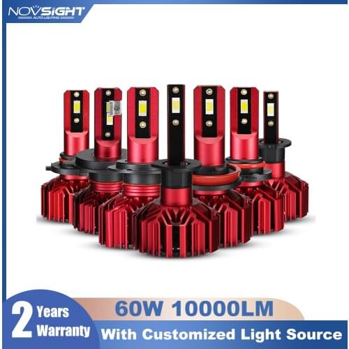 NOVSIGHT Car Headlight H4 H7 H11 H1 H3 H8 H9 9005 9006 Bulbs 60W 10000LM 6000K White Mini Size Car Lights Auto Accessories