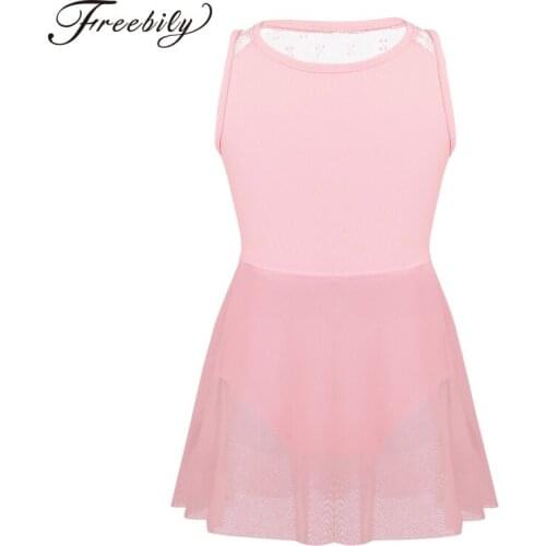 Girls Sleeveless Lace Splice Back Ballet Dance Leotard Dress Kids Lyrical Contemporary Dance Costume Gymnastics Leotard for Girl