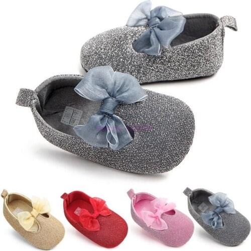 DHL 100pair Princess Infant Girl Soft Sole First Walkers Shiny Shoes With Lace Bow Toddler Glitter Prewalkers Gold, Silver