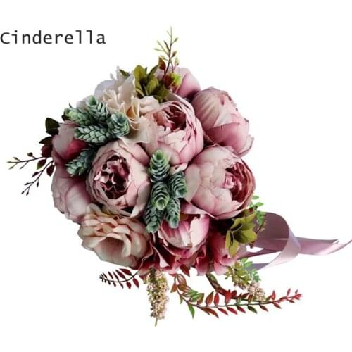 Cinderella Pink/Ivory/Purple Wedding Bouquets Bridal Bridesmaid Flower Artificial Simulate Ivory Flower Bouquets