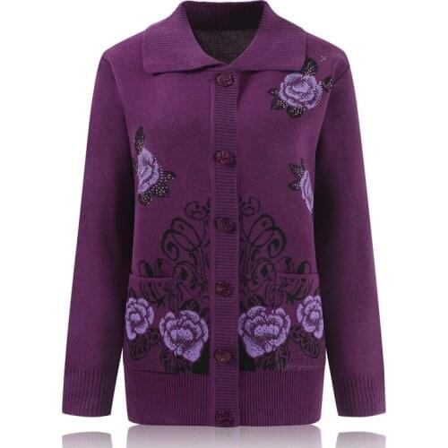 60-70 year-old grandmother sweater Cardigan Womens Spring Autumn Single-breasted Knitted Sweater Cardigan Female Plus Size